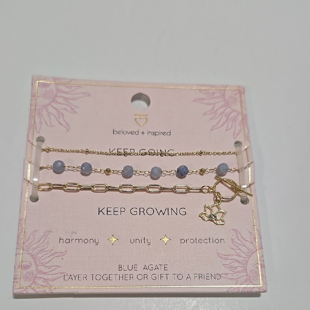 Blue Agate Charm Bracelet Set
